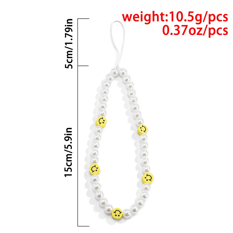 6styles Handmade Beaded Mobile Phone Chains Imitation Pearl Soft Pottery Smile Stars Flowers Phone Lanyards Ornament Pendant