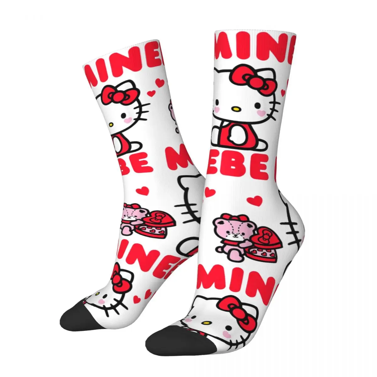 Colorful Hello Kitty Be Mine Chocolate Valentine Sports Socks Polyester Crew Socks for Women Men Breathable