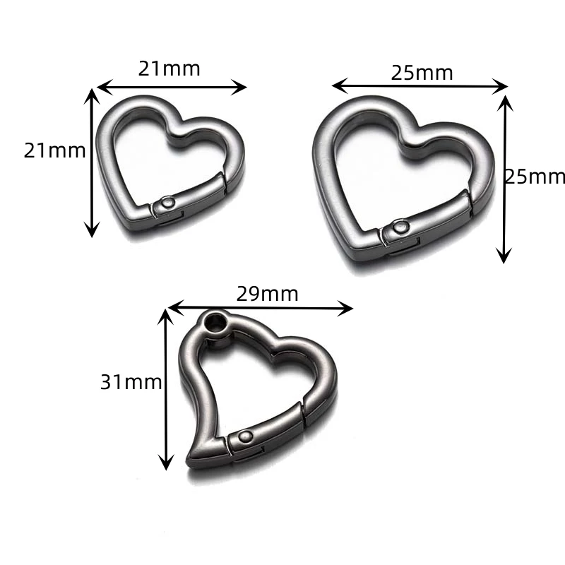 5pcs/Lot 21X21/25X25/21X29mm Metal Heart Shape Spring Clasps Openable Carabiner Keychain Bag Hook Buckles Connector Accessories