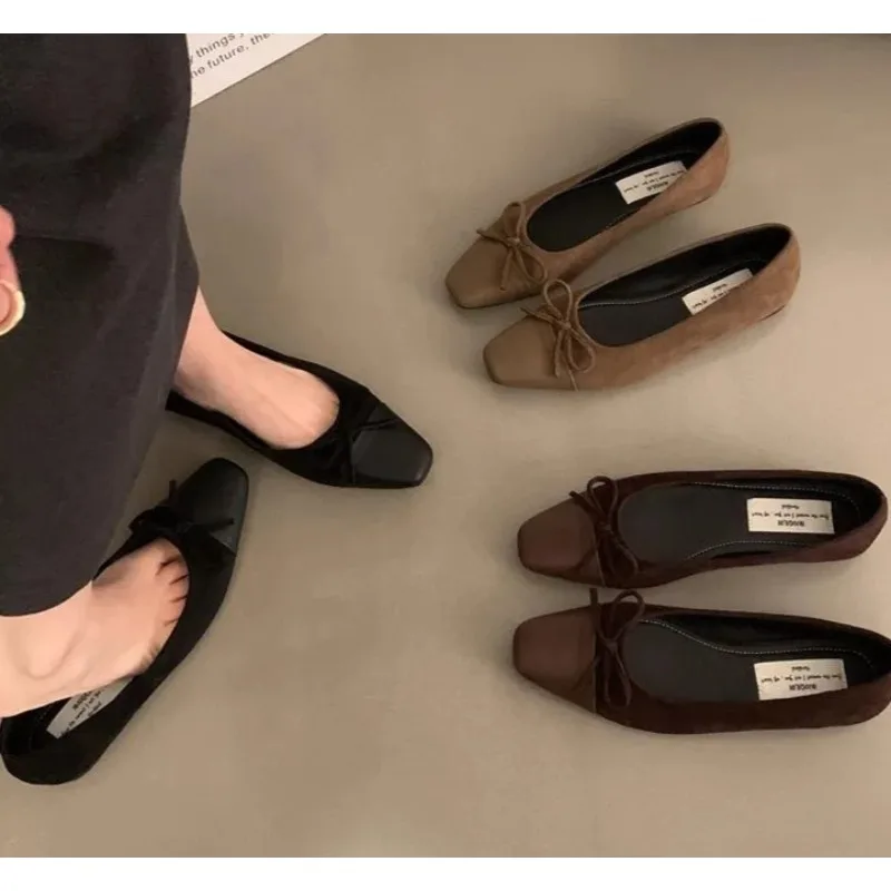 

New Style Fashion Elegant Velvet Ballerina Shoes Woman Luxury Velour Ballet Flats Ladies Retro Round Toe Bowknot Shallow Loafers