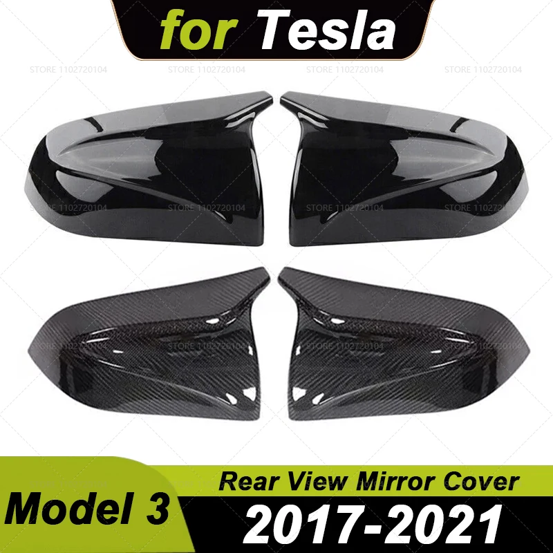 

for 2017-2021 Tesla Model 3 Horn Style Horn Rear View Side Mirror Cover Case Glossy Black / Carbon Fiber