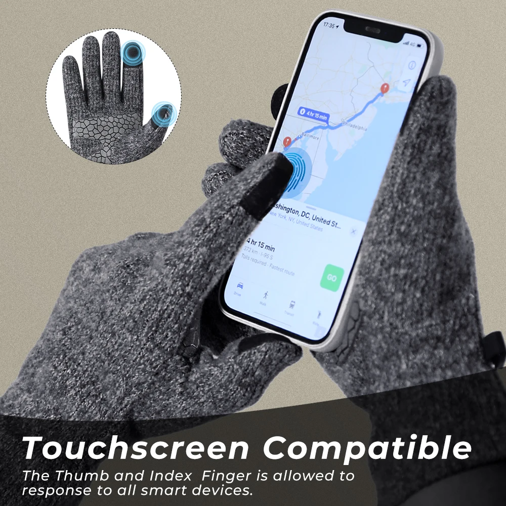 Winter Warme Touchscreen Handschoenen Ski Snowboard Sport Hardlopen Wandelen Kamperen Fietsen Buiten Anti-Slip Gebreide Full Vinger Handschoen