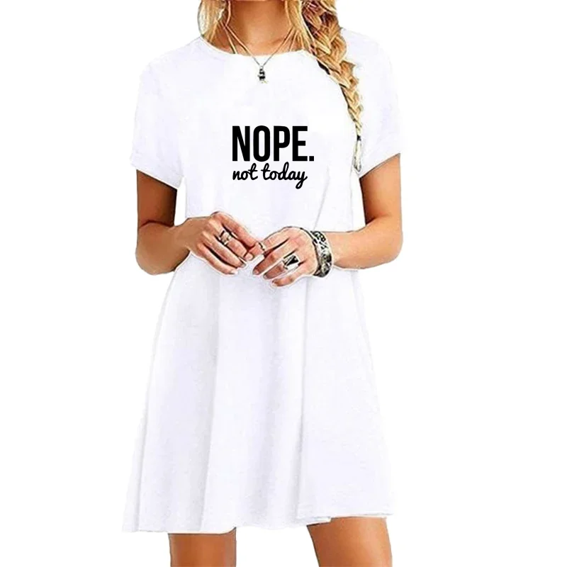 Female Dress Summer O Neck Nope Not Today Printed T-shirt Short Sleeve Mini Dresses Long Tops Above Knee Length Sexy Streetwear