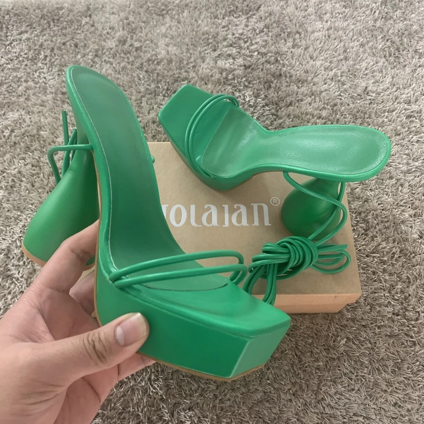 2022 New Fashion Platform Pumps Pink Green Cross straps Sandals Club Female thick-soled Strange High-heeled Sandals Party shoes