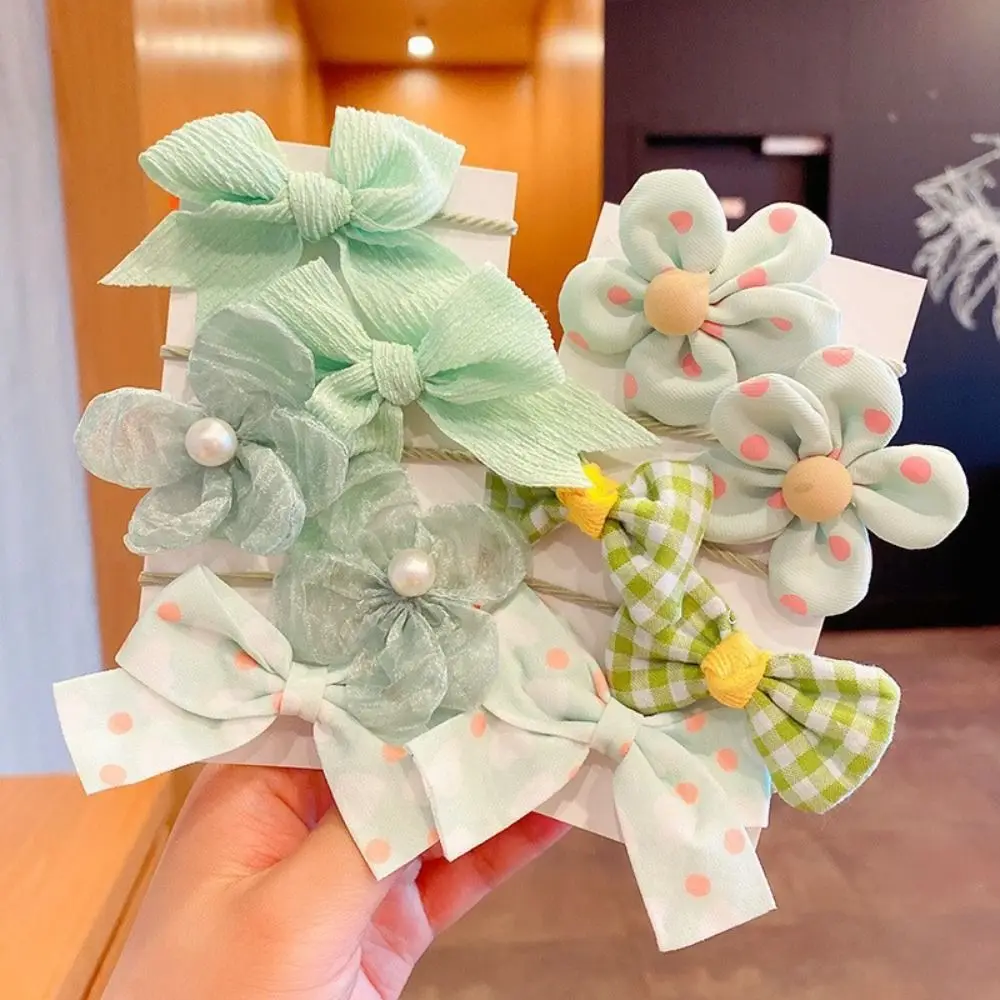 Fotografia 5: 10 pçs/set doce bonito grande arco hairbands acessórios para o cabelo malha flor anéis de cabelo de borracha laços de cabelo meninas