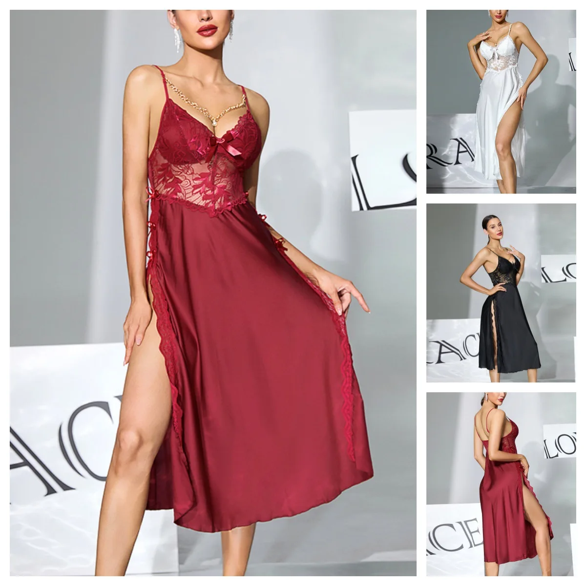 Silk Satin Suspender Long Nightdress Lace Home Wear Skin-friendly Night Wear Female Nightie Women's Nightgown Pajamas Dress