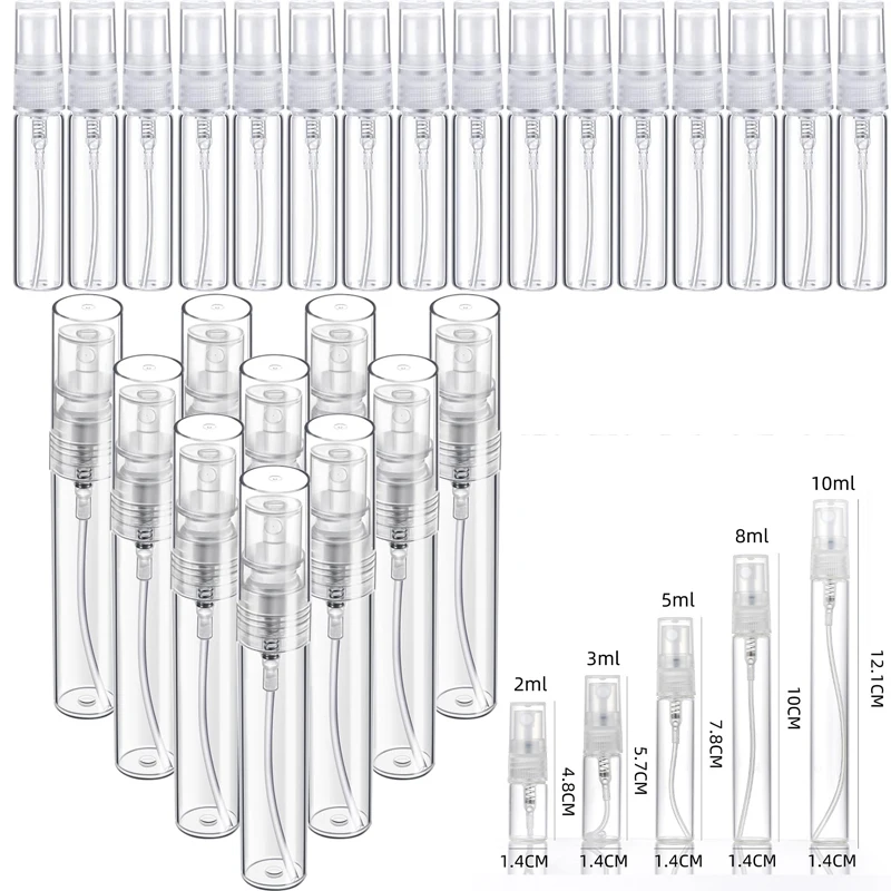 10pcs 2ml-10ml Mini Clear Glass Sprayer Bottles Empty Cosmetic Bottle Portable Perfume Vials Refillable Travel Sample Container