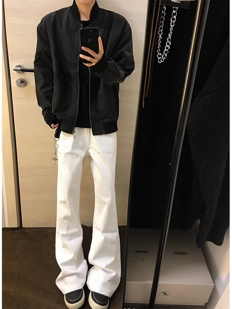 

Cleanfit White Men's Slim Fit High Waist Straight Leg Jeans Autumn American High Street Sle Narrow Version Long Pants