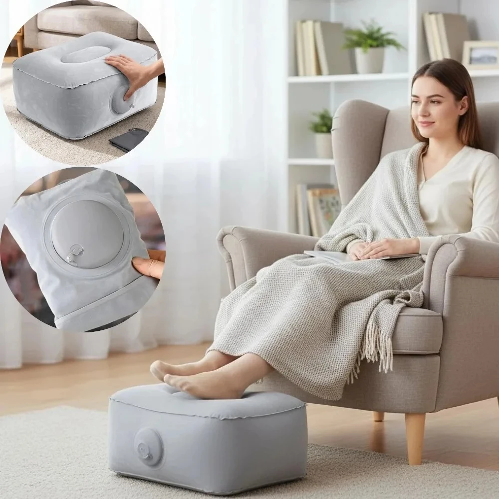 Inflatable Foot Rest Pillow for Travel, Portable Under Seat Foot Rest for Office, Home, Trains, Cars, Concert, Heightening Seat