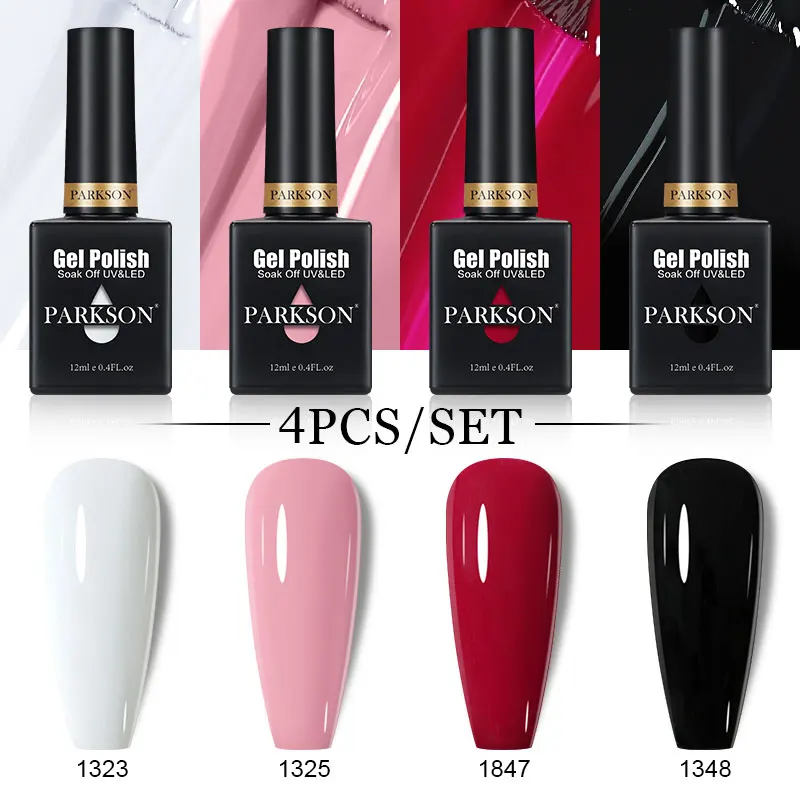 Parkson-Juego de esmalte de uñas en Gel, barniz semipermanente de Gel rosa y verde, capa superior para manicura, Kit de esmalte de Gel LED UV para remojar, 4 Uds.