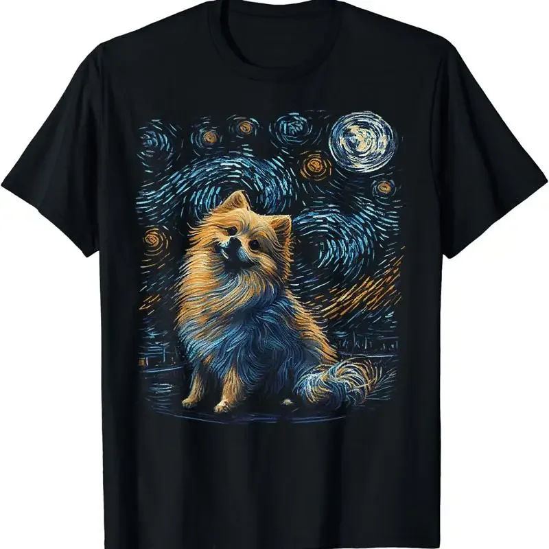 Pomeranian Dog Starry Night Van Gogh Dogs Lover T ShIRT Size S 5XL