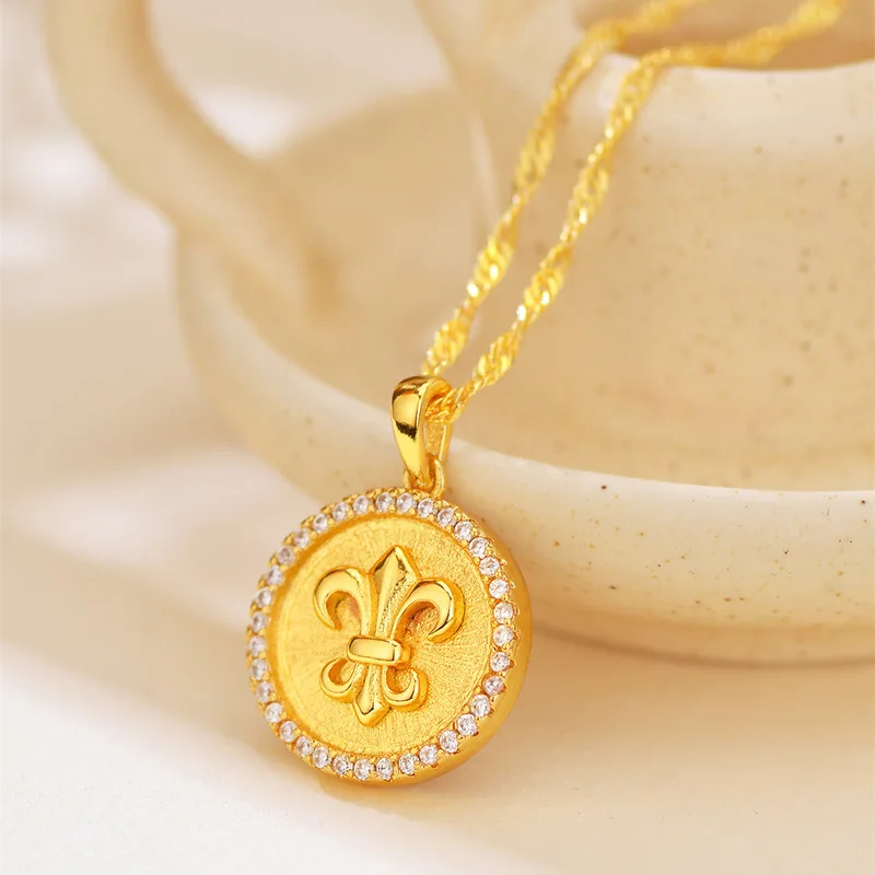 

9999 24K real gold iris point diamond pendant necklace for women niche light luxury pendant temperament friend birthday gift