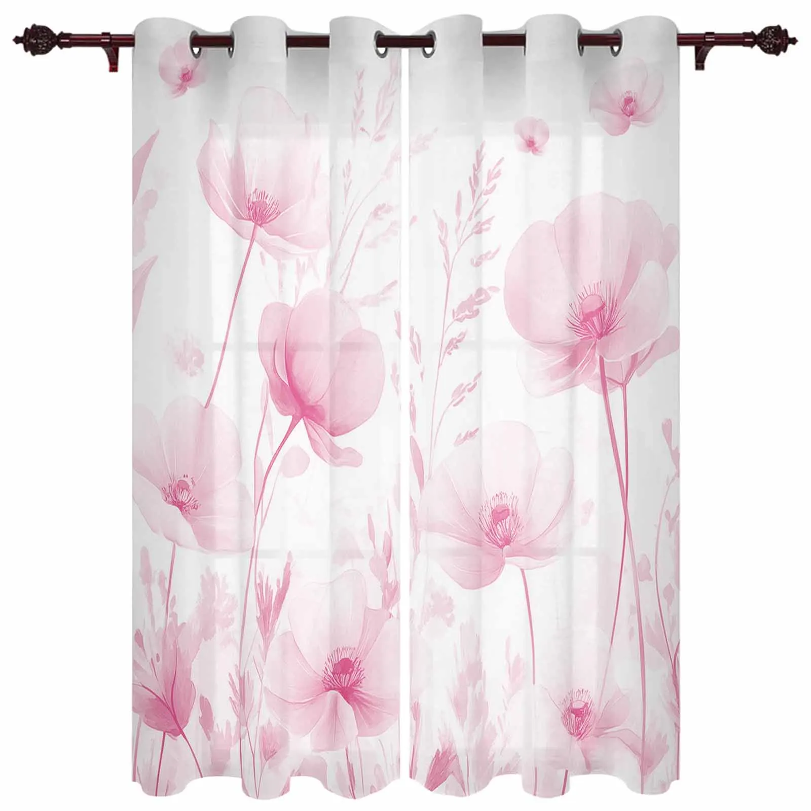 

Retro Pink Flowers Window Window Curtains Living Room Bathroom Bedroom Decor Kids Window Treatment