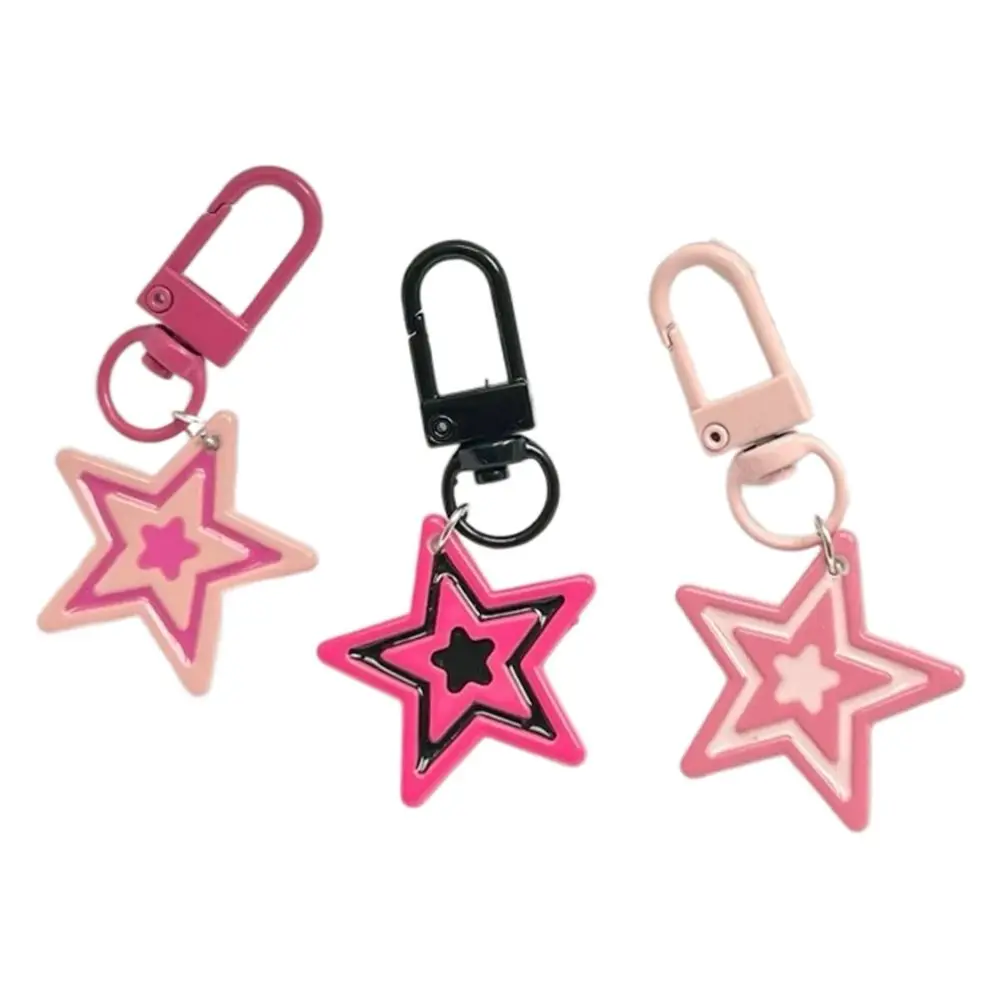 Girls Punk Y2k Star Key Chains Cool Sweet Rose Red Five-Pointed Star Pendant Versatile Schoolbag Pink Star Keyring