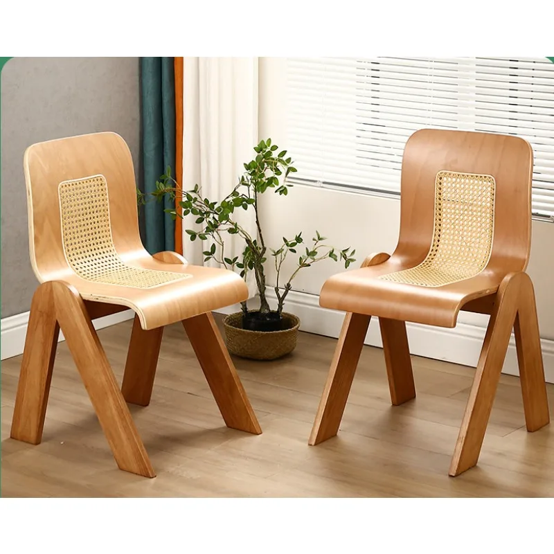 

Medieval C-chair Retro Internet Celebrity Designer Dining Chair, Home Solid Wood Rattan Woven Backrest Dining Chair