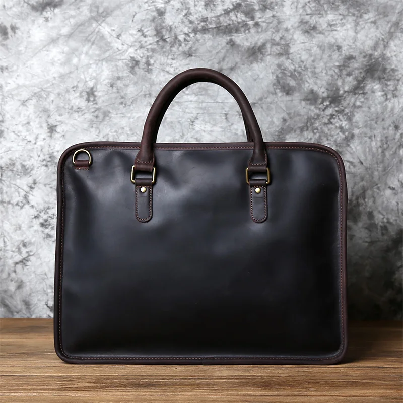 NZPJ Herren Aktentasche Leder Handtasche Retro Top Layer Rindsleder Laptoptasche Crazy Horse Leder Schulter Messenger Bag Luxustasche – Detail 25