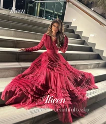 Eid Al-Fitr Ballkleid Partykleid Mesh Rose Rot Flauschige formelle Midi-Kleider Elegante Frauen maßgeschneiderte Luxus-Hochzeiten Gala-Frau