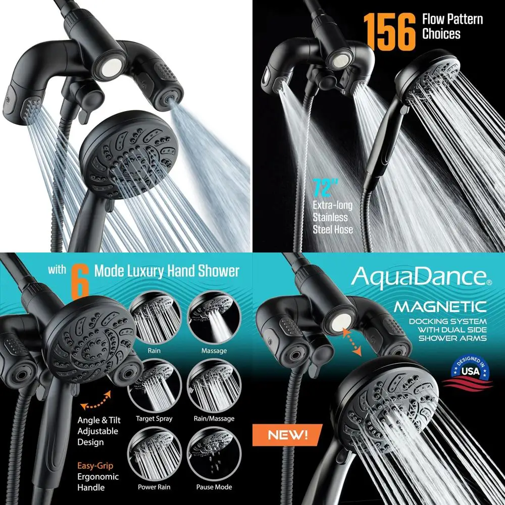 

Душевая система с 3 режимами, 14 зонами, магнитной подставкой, 314 форсунками, двумя держателями, шлангом 1,8 м, матовый черный