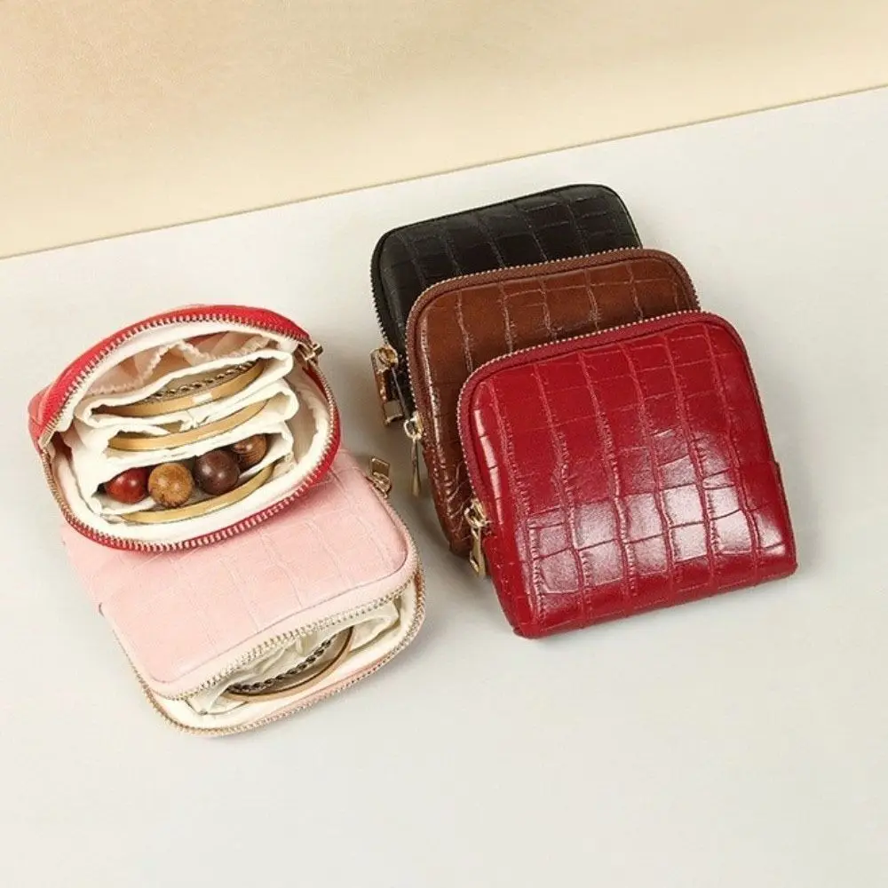 Portable PU Leather Jewelry Packing Bag Large Capacity Solid Color Mini Cosmetic Bag Organizer Square Jewelry Storage Case Gift