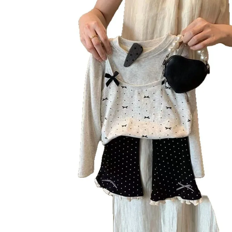 Kinder Mädchen Langarm 2-teiliges Set RAISE Herbst 2-8 Jahre Mädchen Zweiteiliges Top-Set mit Punktdruck Kinder Baby Mädchen Schlaghosen-Outfit – Detail 5