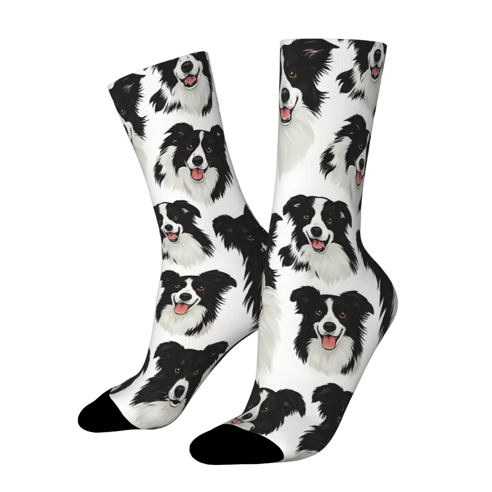 A Pair of Unisex Outdoor Socks Featuring a Dog Pattern Mid-Calf Length, Machine Washable Suitable for Outdoor Sports