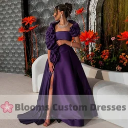 Blooms Customized Purple Charming Evening Dresses Floor-Length Side Slit Ruffles Shawl Saudi Arab Prom Formal Occasion Gown