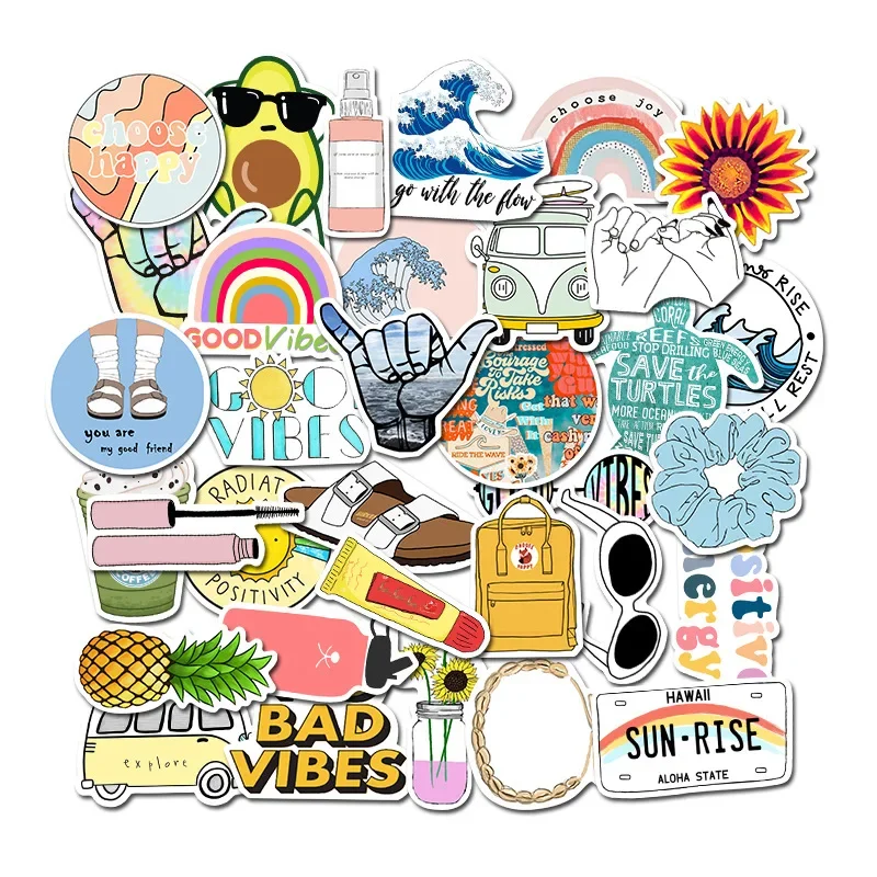 35Pcs Aesthetic Vsco Stickers for Teens Girls Cute Waterproof Vinyl Decals Stickers for Water Bottles Laptop Phone Scrapbooking