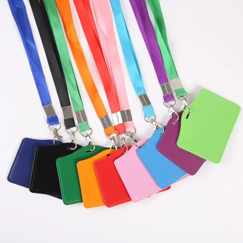 Pu Leather ID Credit Bank Card Holder for Women Men Students Bus Card Case Lanyard Male Visit Door Identity Badge Cards Cover