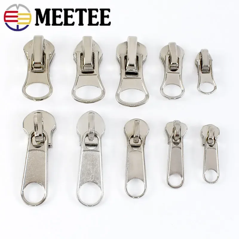 

20Pcs Meetee 3# 5# 8# Zipper Sliders for Nylon Resin Metal Zips Silver Zippers Slider Pull Luggage Tape Zip Puller Lock Kitting