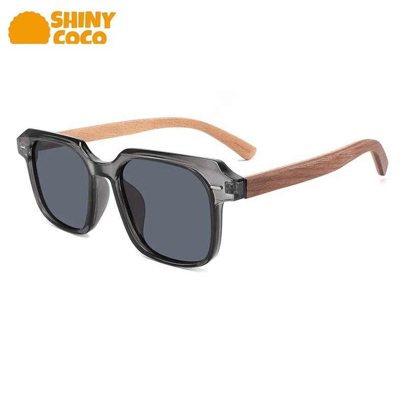 

ShinyCoCo Luxury Brand Fashionable Square Framed Rice Nail Polarized Sunglasses For Women Wooden Layer Sunglasses For Men