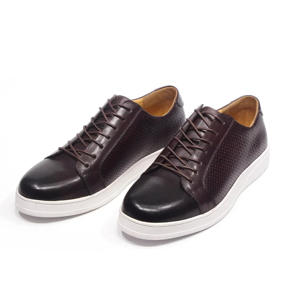 Men\'s European Style Genuine Leather Casual Shoes Black Blue Brown Lace-Up Flat Sneakers Designer Boat Shoes for Big Sizes
