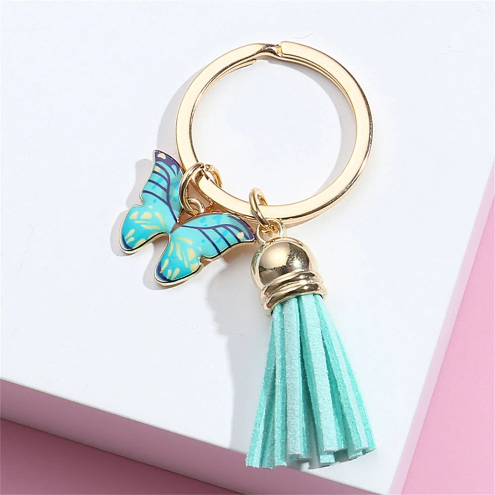 Exquisite Butterfly Tassel Keychain Metal Enamel Pendant Keyring For Women Car Key Chains Handbag Accessorie DIY Jewelry