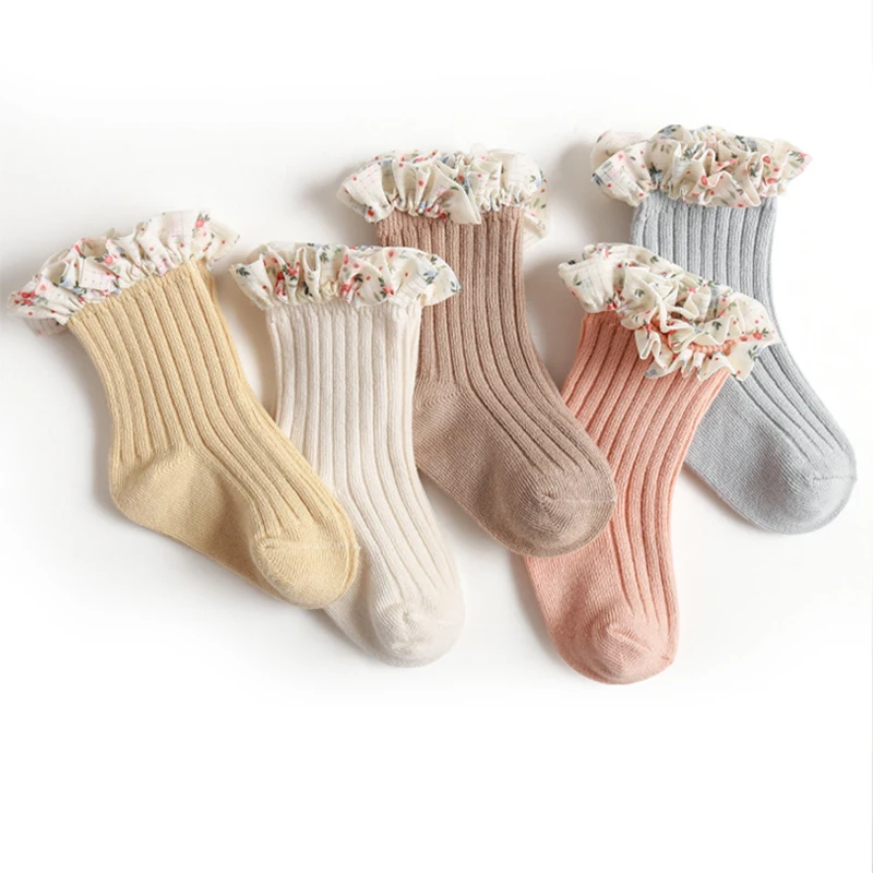 Baby Socks Cute Cotton Spanish Short Sock Floral Lace Hose for Girls Boy Light Color Series Sok Spring Summer Kid Accessories