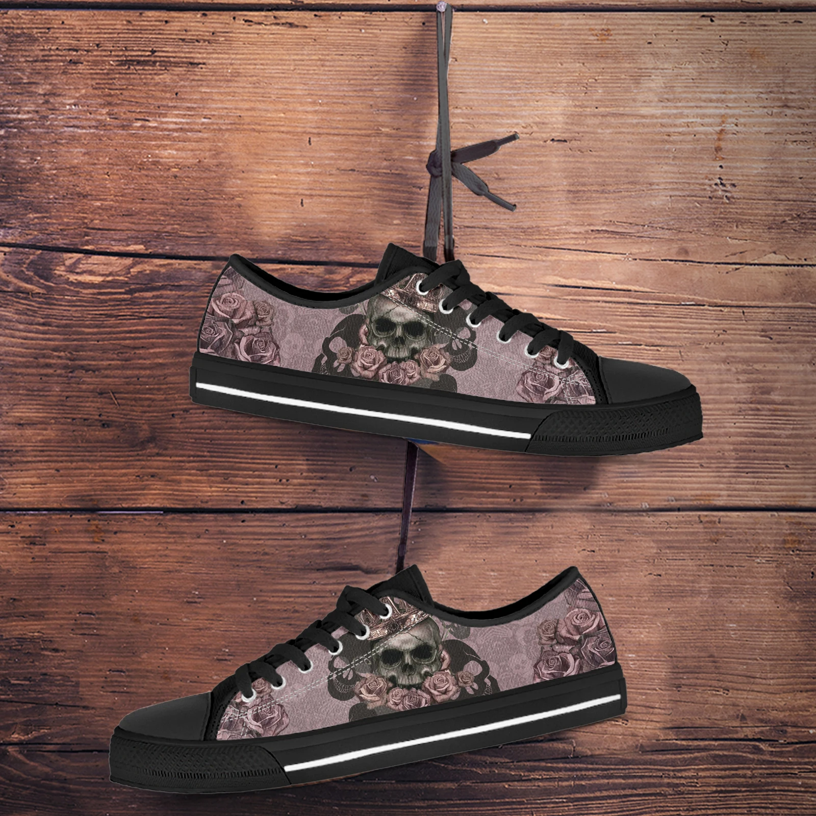 ELVISWORDS Skull Queen 3D Pattern Light Low Top Shoes Canvas Vulcanized Shoes for Women Lace-up Spring Summer Sneakers Flats