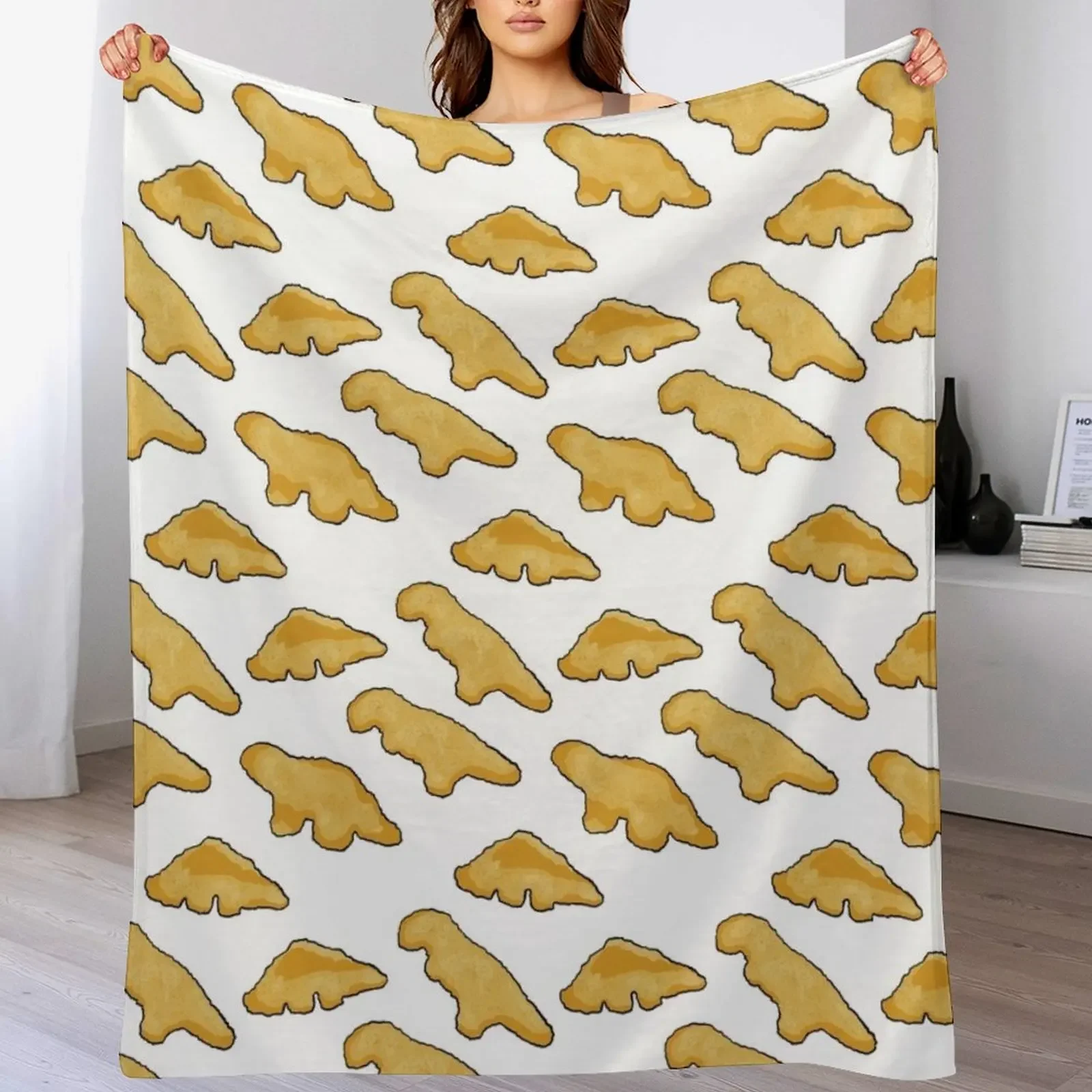 

Dino Chicken Nuggets Pattern Throw Blanket Decoratives Tourist Blankets