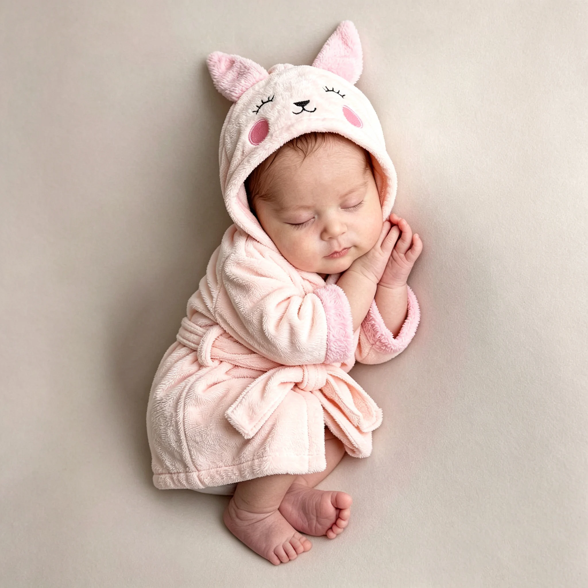 Newborn Baby Bunny Hooded Bathrobe Soft Coral Fleece Pink Rabbit Cartoon Bath Robe Infant Toddler Bath Towel Home Sleepwear-HD