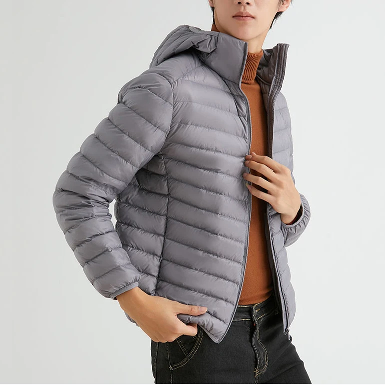 Doudoune homme épaisse chaud en duvet de canard extérieur Coupe ajustée couleur unie Gris