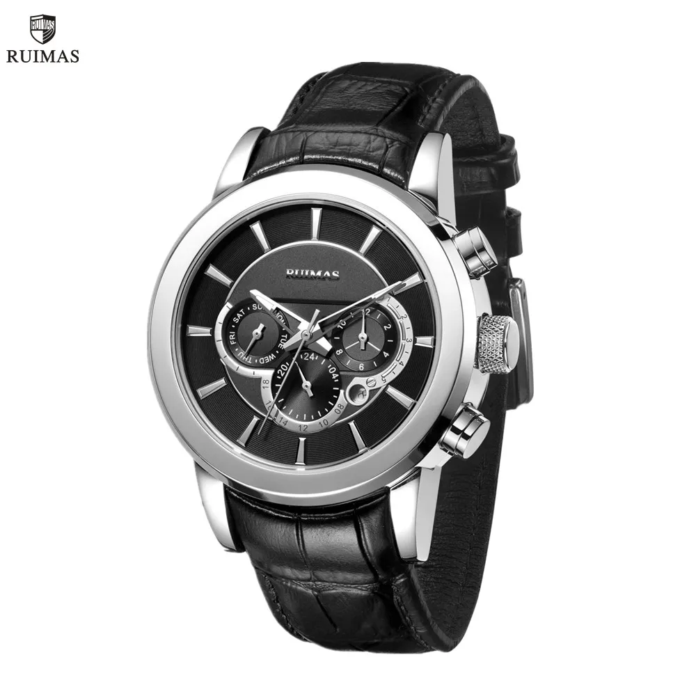 RUIMAS Mechanical Watch for Men Luxury Casual Business Wristwatch Leather Male Clock Date Watches Relogios Masculino 6767