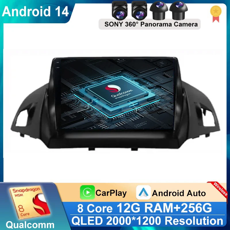 Android 14 Car DVD For FORD C-MAX KUGA 2 ESCAPE 3 2012 - 2019 Auto Radio Multimedia Player Stereo Head Unit GPS Navigation 2din