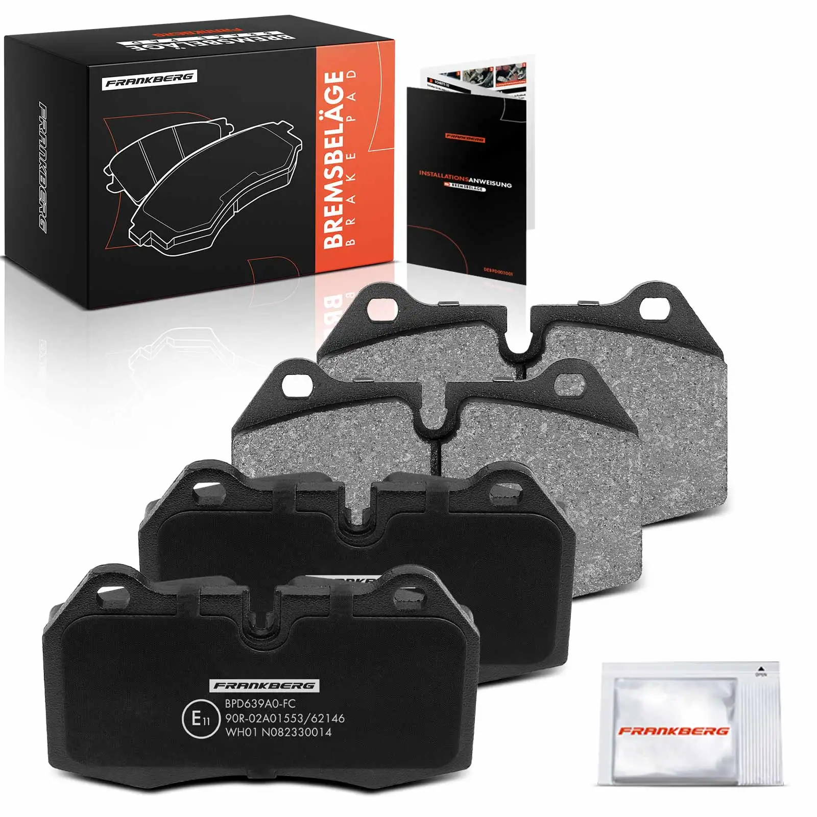 Frankberg 4x remblokken voorrem voor BMW 7 Serie E38, 8 Serie E31, Maserati 3200 GT Coupé, gefabriceerd vanaf 1992, onderdeelnummers 34111161975 en 34111162900