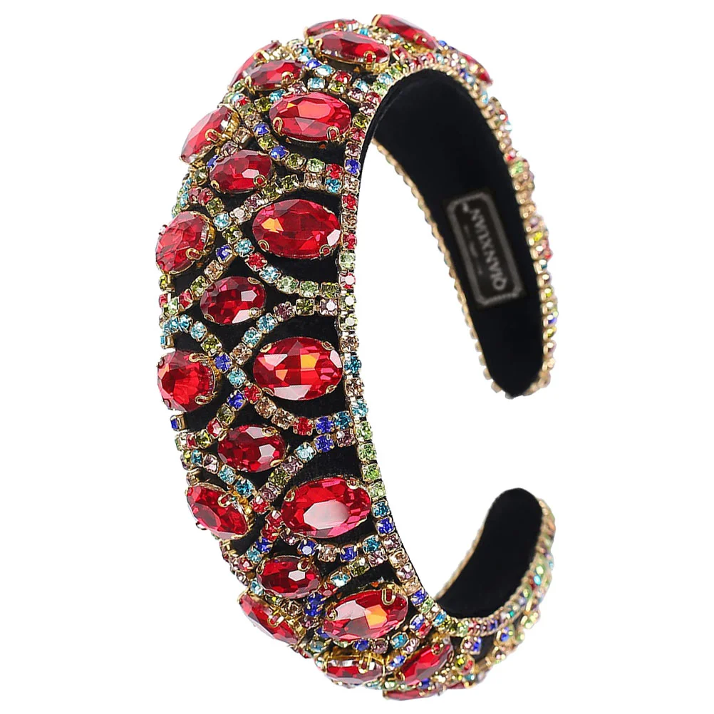 

Girl Headbands Rhinestone Retro Baroque Style Hairband Fashion Red Sponge Women's