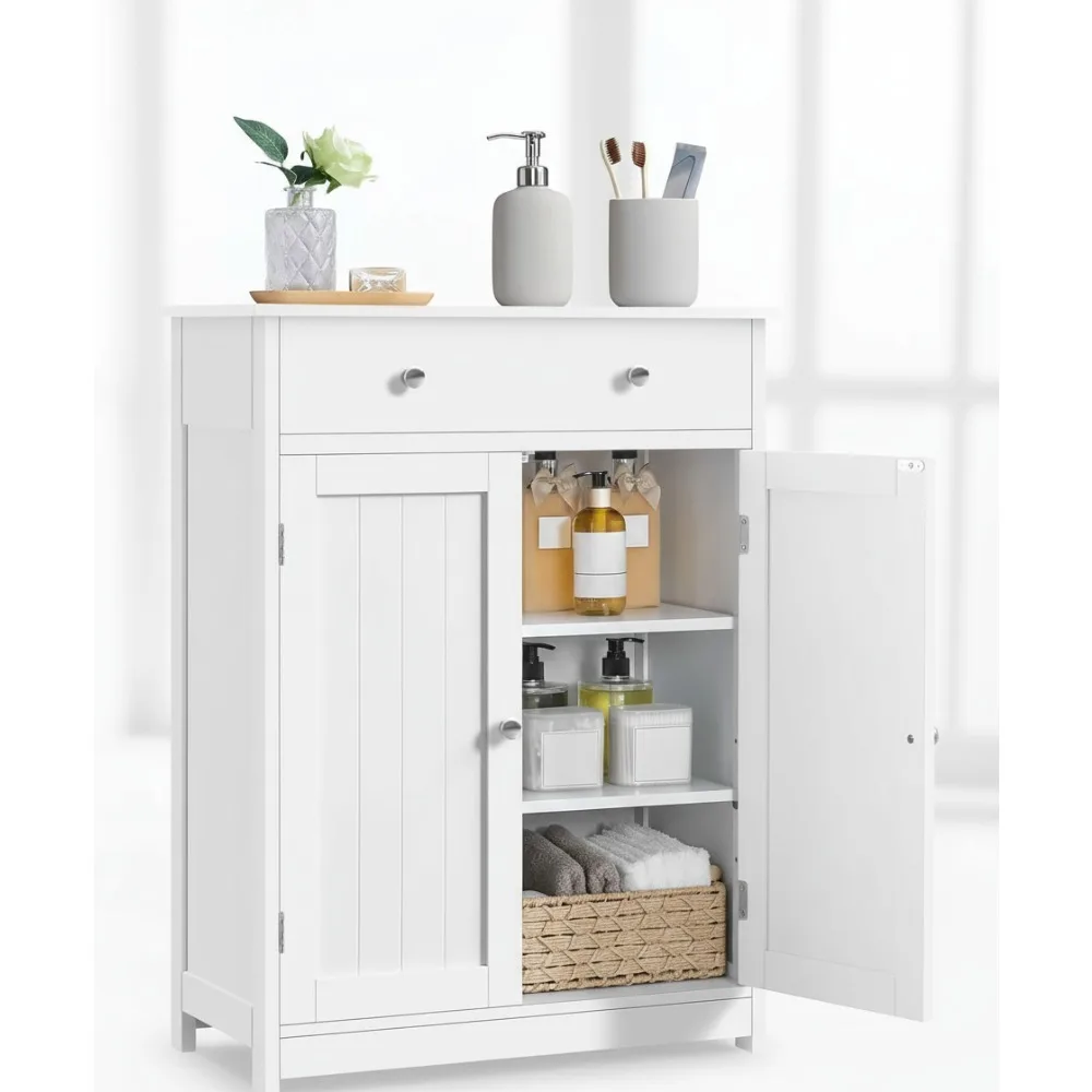 

Отдельно стоящий шкаф для хранения в ванной комнате с выдвижным ящиком и дверцами, регулируемой полкой, белый деревянный органайзер для прихожей для современных дома