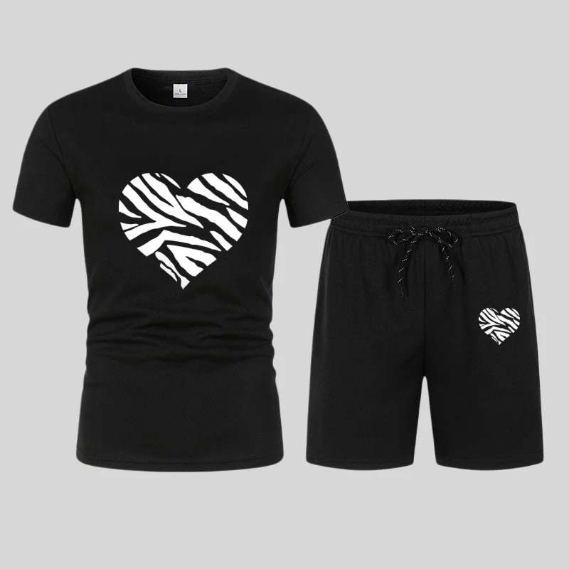 New men's summer fitness sportswear, a two-piece set including short-sleeved T-shirt and shorts, comfortable and breathable casu