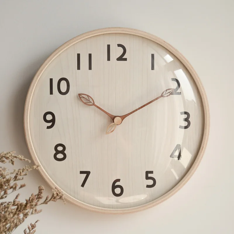 2024 Wood Wall Clock for Living Room Ultra-quiet Clock Nordic Style Wooden Clock Simple Home Bedroom Leaf Pocket Watch Clock