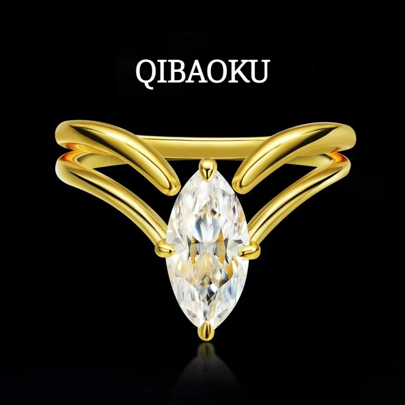 QIBAOKU Marquise Cut Moissanite Ring Stackable 1-3ct D VVS1 925 Sterling Silver Wedding Engagement Rings for Women Fine Jewelry