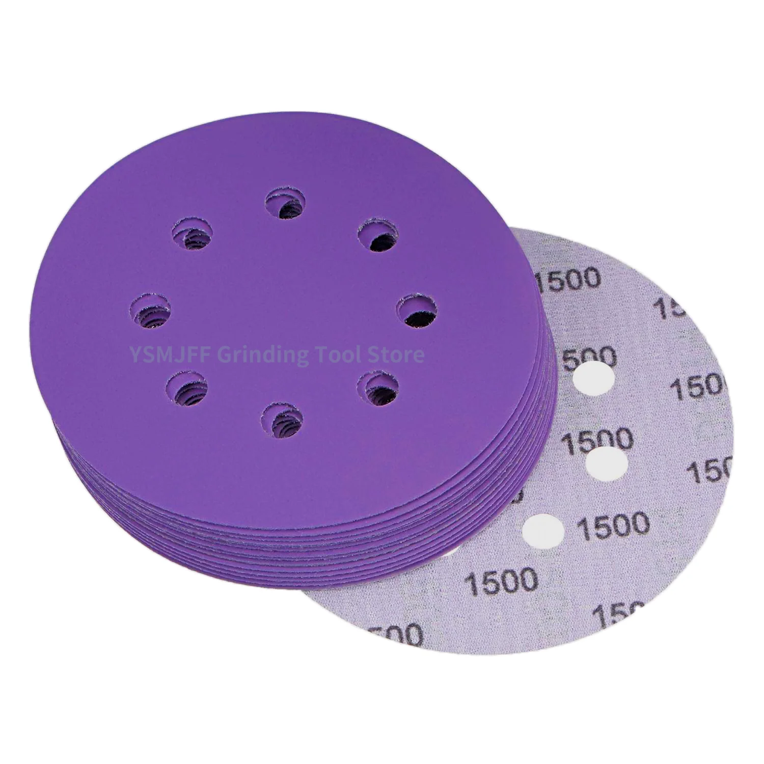 50PCS 5 Inch 8 Hole Hook and Loop Sanding Discs, Purple Sanding Pads for Random Orbital Sander Automotive Sanding, 60-800 Grits