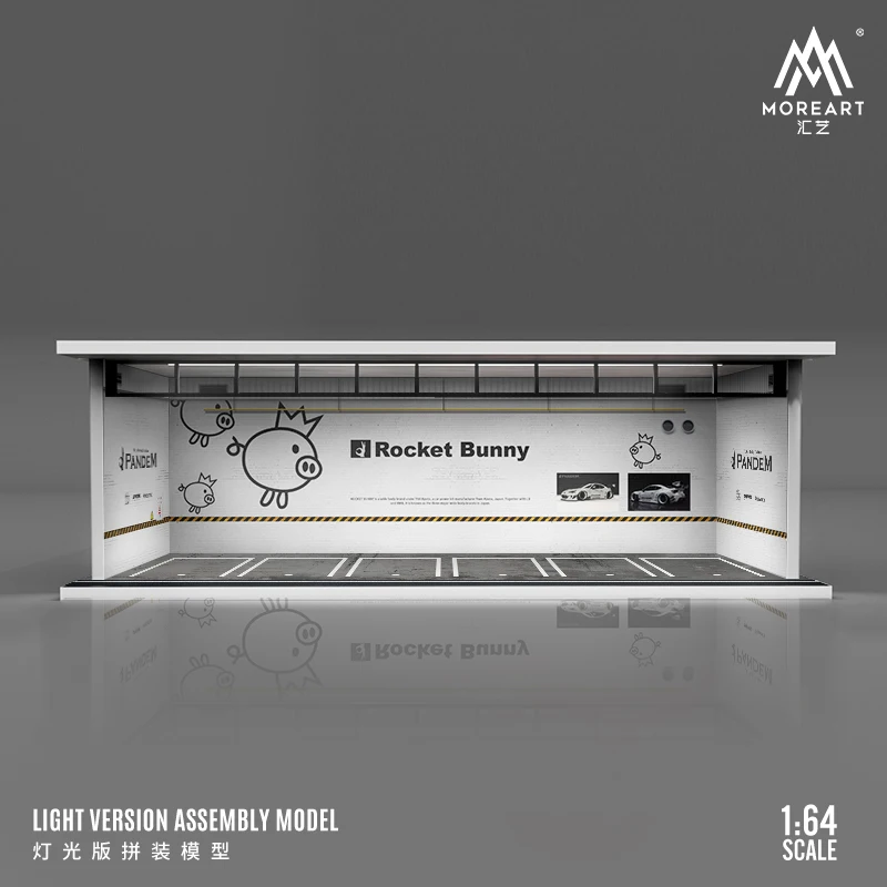 MoreArt 1:64  LBWK/RWB/Rocket Bunny/Mansory Garage Assembled Scene Diorama with Light Model Car Display