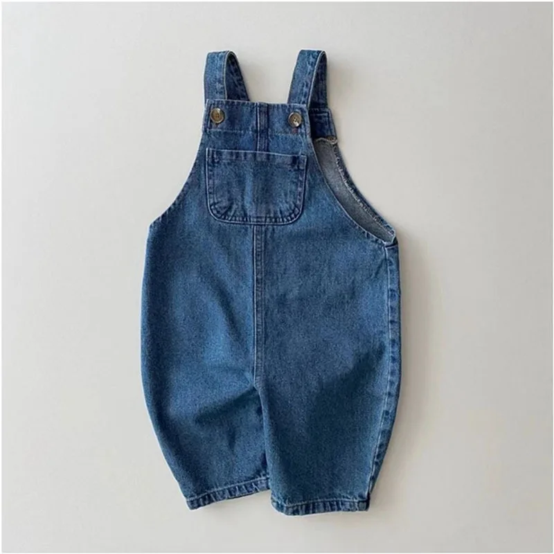 New Autumn Baby Boy Solid Casual Overalls Girls Children Floral Suspenders Jumpsuit Kid Loose Cotton Denim Pants Infant Trouser