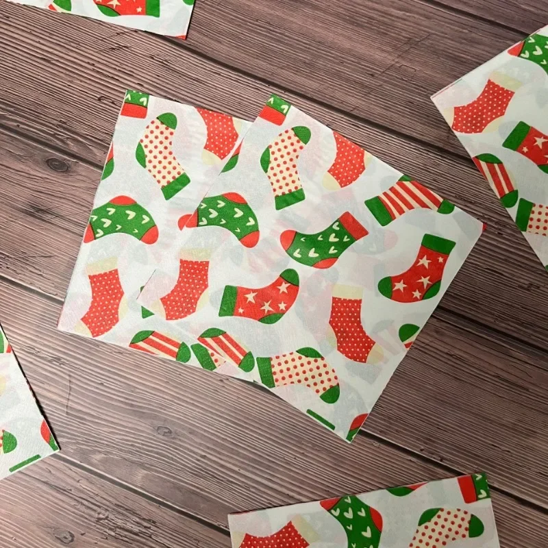 10/20pcs 33*33cm 2-Ply Christmas Party Paper Napkins Colorful Christmas Stocking Printed Napkins Decorative Paper Placemats