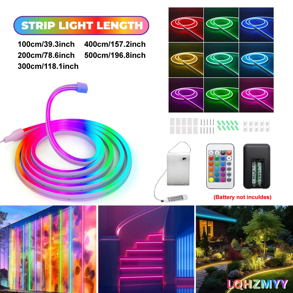 1 Roll of Low-Voltage 5V Color-Changing Rgb Neon Light Strip, Led Light Strip with Battery Box (Battery Not Included), with Multi-Function 24-Key Remote Control, Multiple Lighting Modes, Suitable for House Decoration,